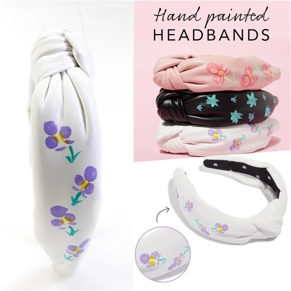Lele Sadoughi Limited Edition White Leather Hand Painted Knotted Headband NWOT - Picture 1 of 6